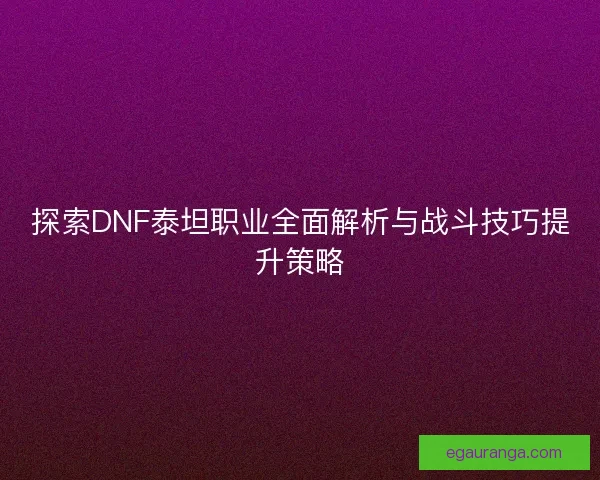 探索DNF泰坦职业全面解析与战斗技巧提升策略