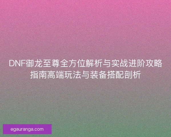 DNF御龙至尊全方位解析与实战进阶攻略指南高端玩法与装备搭配剖析