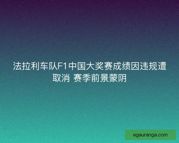 法拉利车队F1中国大奖赛成绩因违规遭取消 赛季前景蒙阴